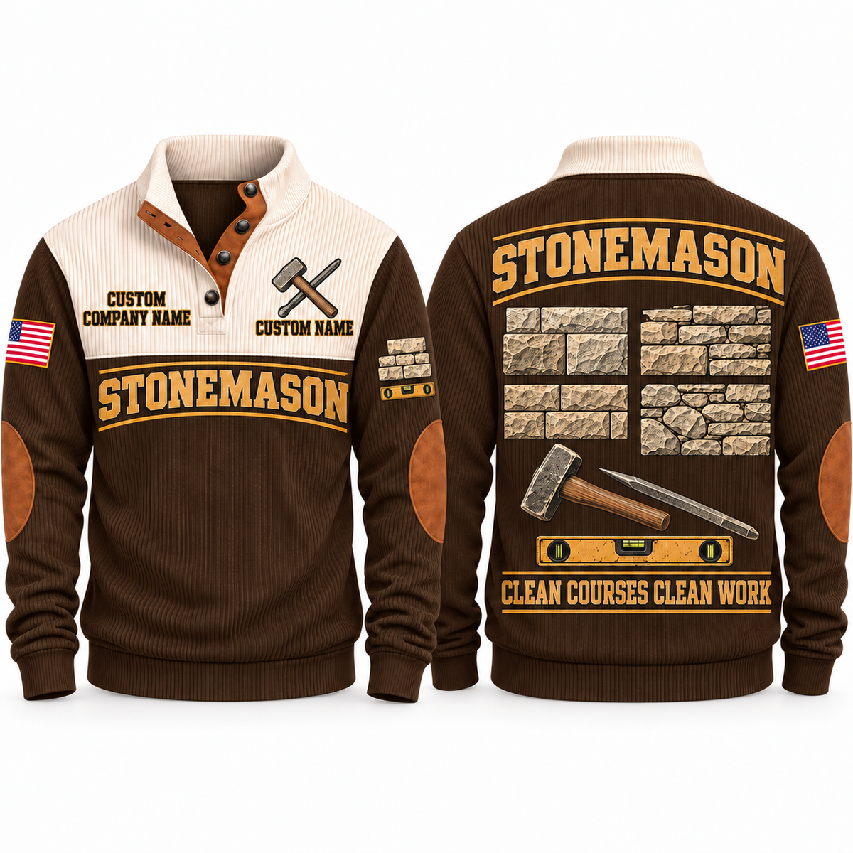 Stonemason Clean Courses Sports Sweatshirt Brown front and back