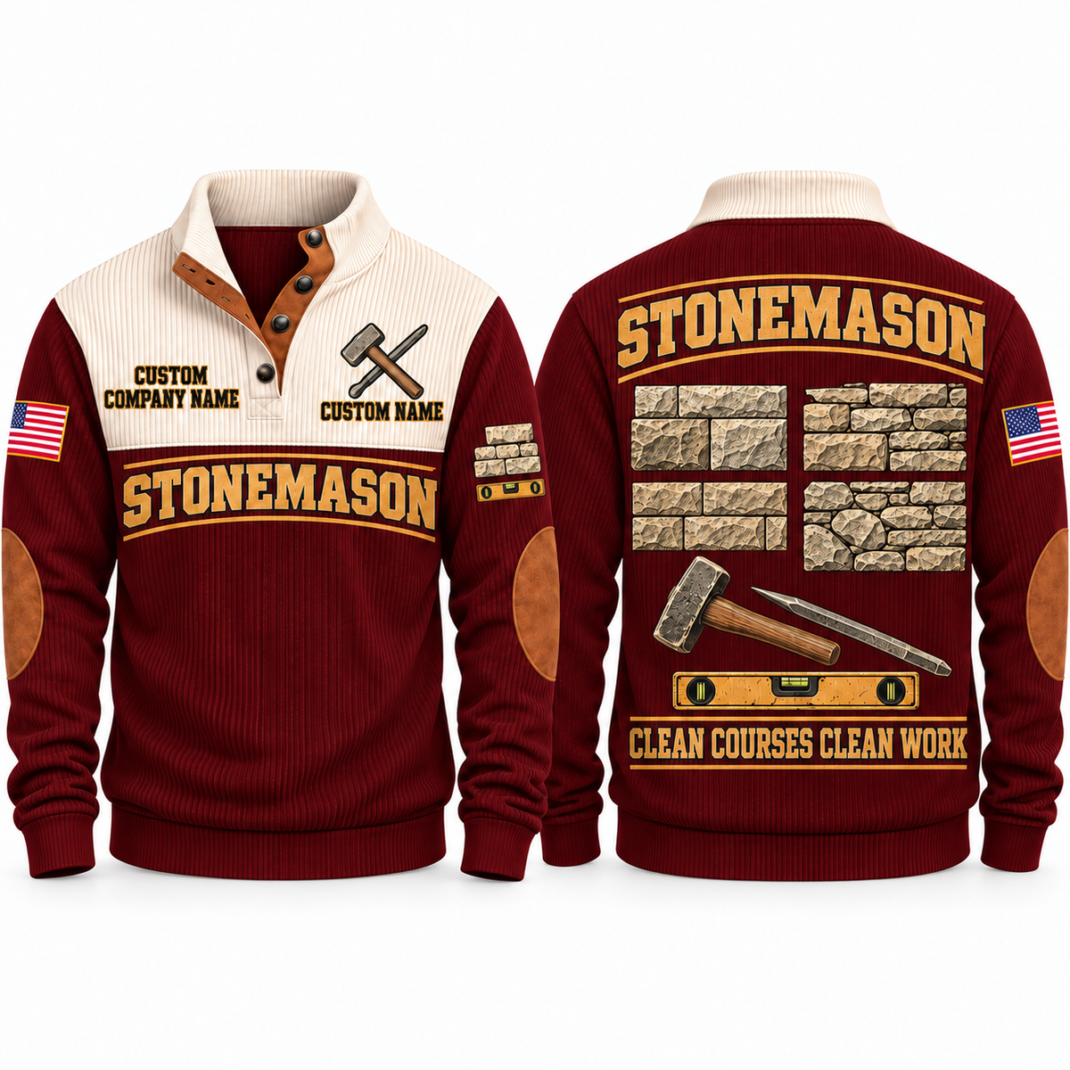Stonemason Clean Courses Sports Sweatshirt Jujube Red front and back