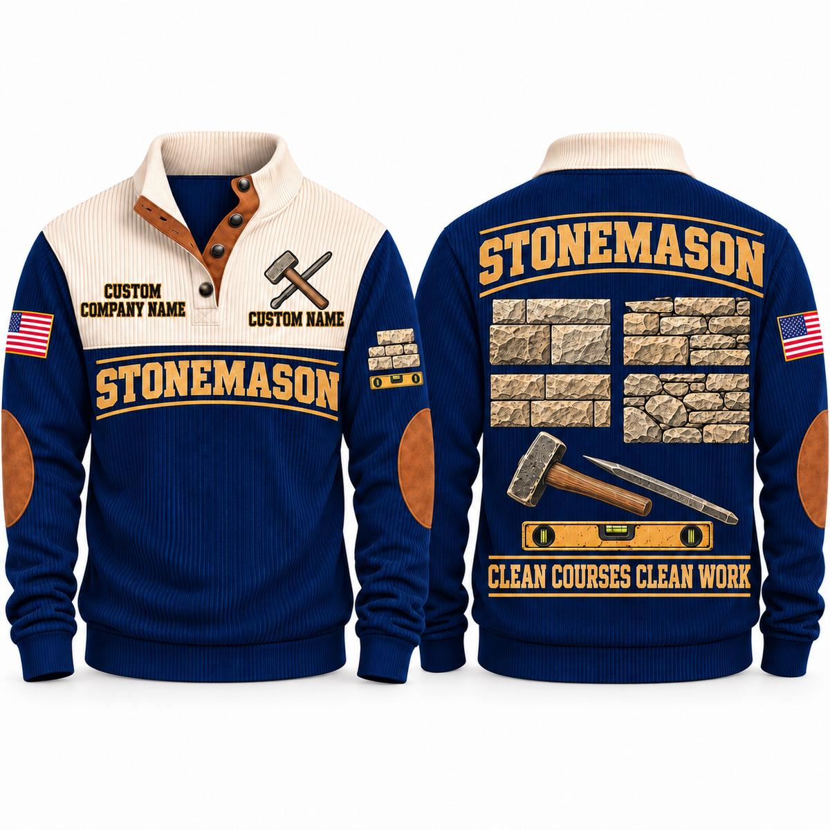 Stonemason Clean Courses Sports Sweatshirt Navy front and back