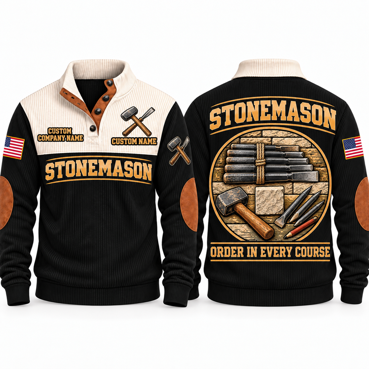Stonemason Course Perfection Sports Sweatshirt Black front and back
