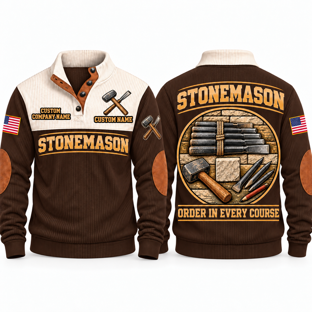 Stonemason Course Perfection Sports Sweatshirt Brown front and back