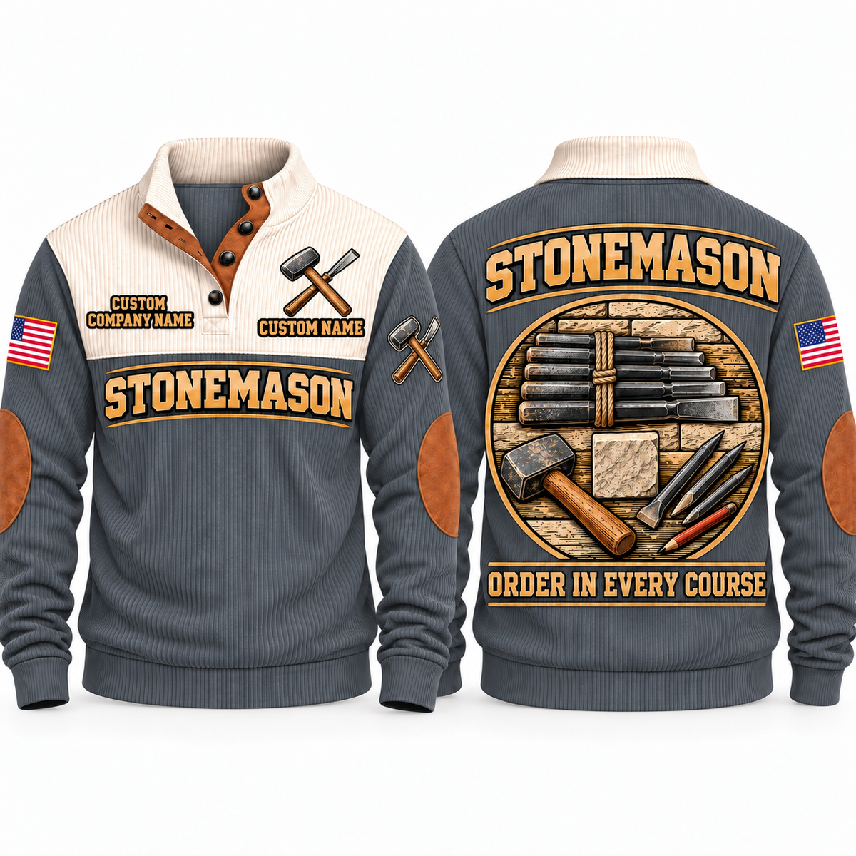 Stonemason Course Perfection Sports Sweatshirt Grey front and back