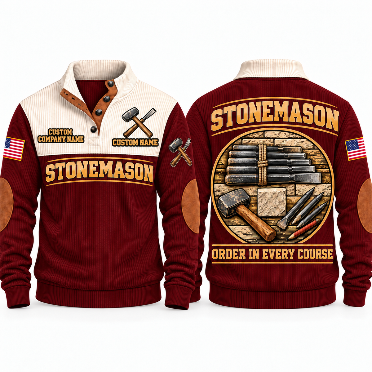 Stonemason Course Perfection Sports Sweatshirt Jujube Red front and back