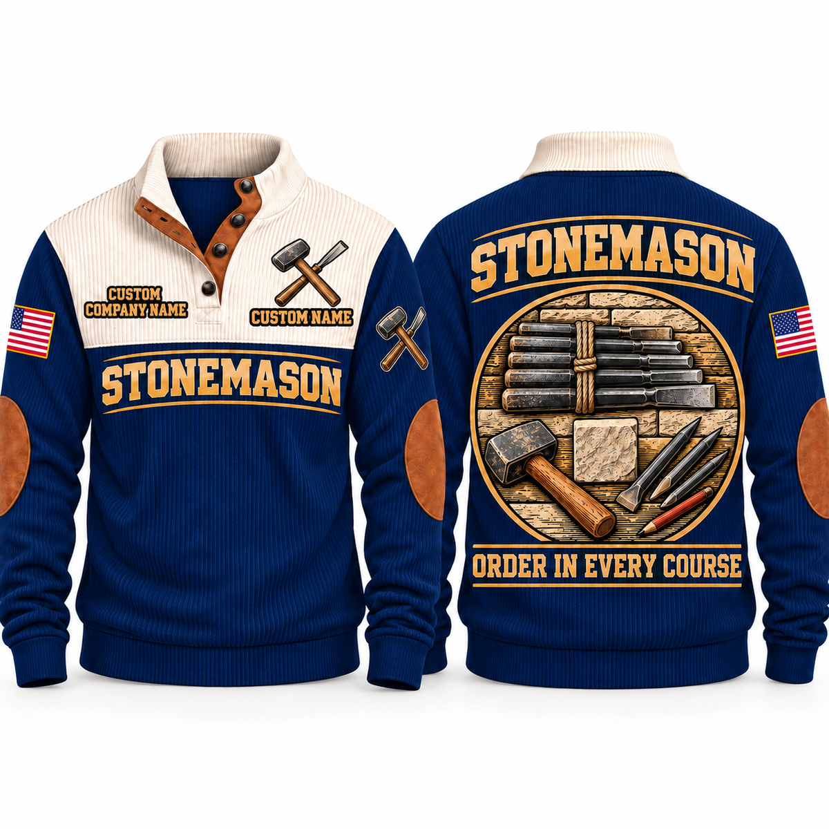 Stonemason Course Perfection Sports Sweatshirt Navy front and back