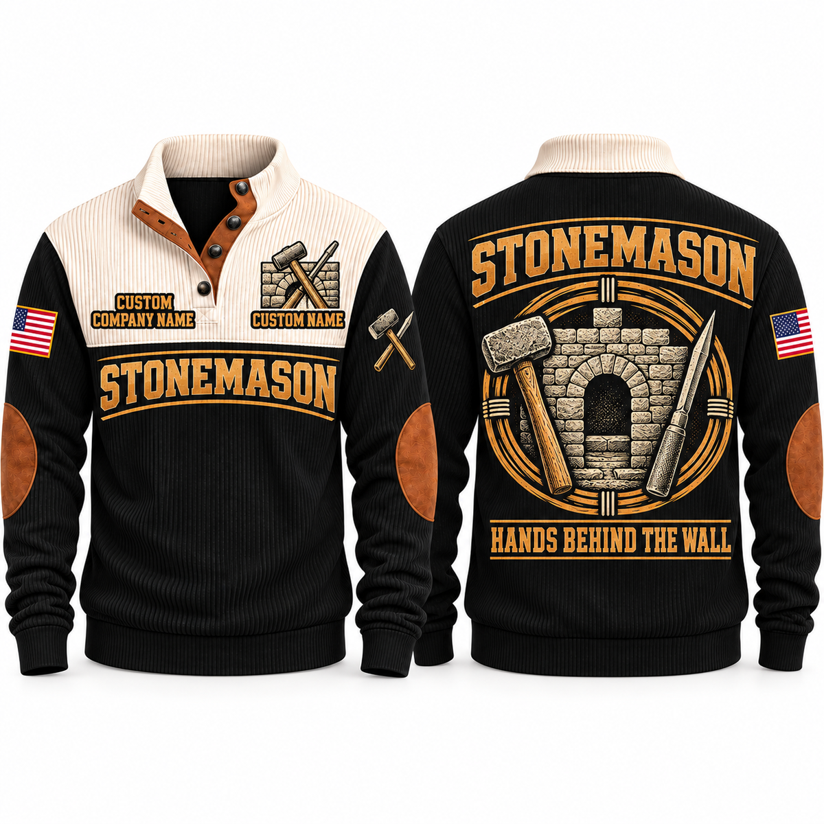 Stonemason Hands Behind the Wall Sports Sweatshirt Black front and back