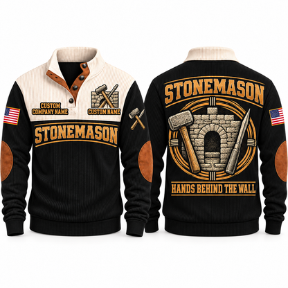 Stonemason Hands Behind the Wall Sports Sweatshirt Black front and back