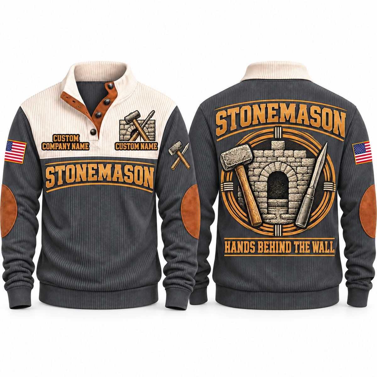 Stonemason Hands Behind the Wall Sports Sweatshirt Grey front and back