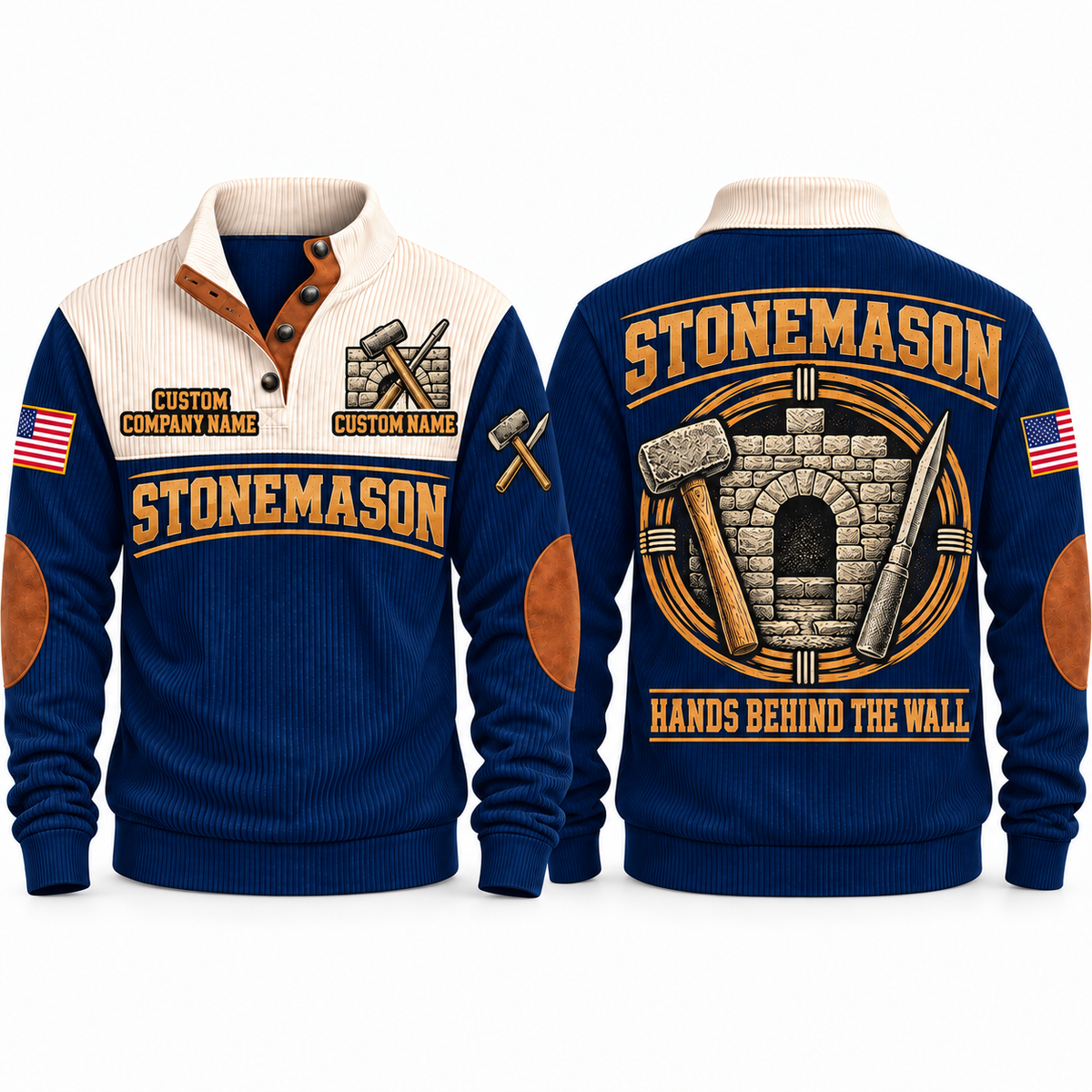 Stonemason Hands Behind the Wall Sports Sweatshirt Navy front and back