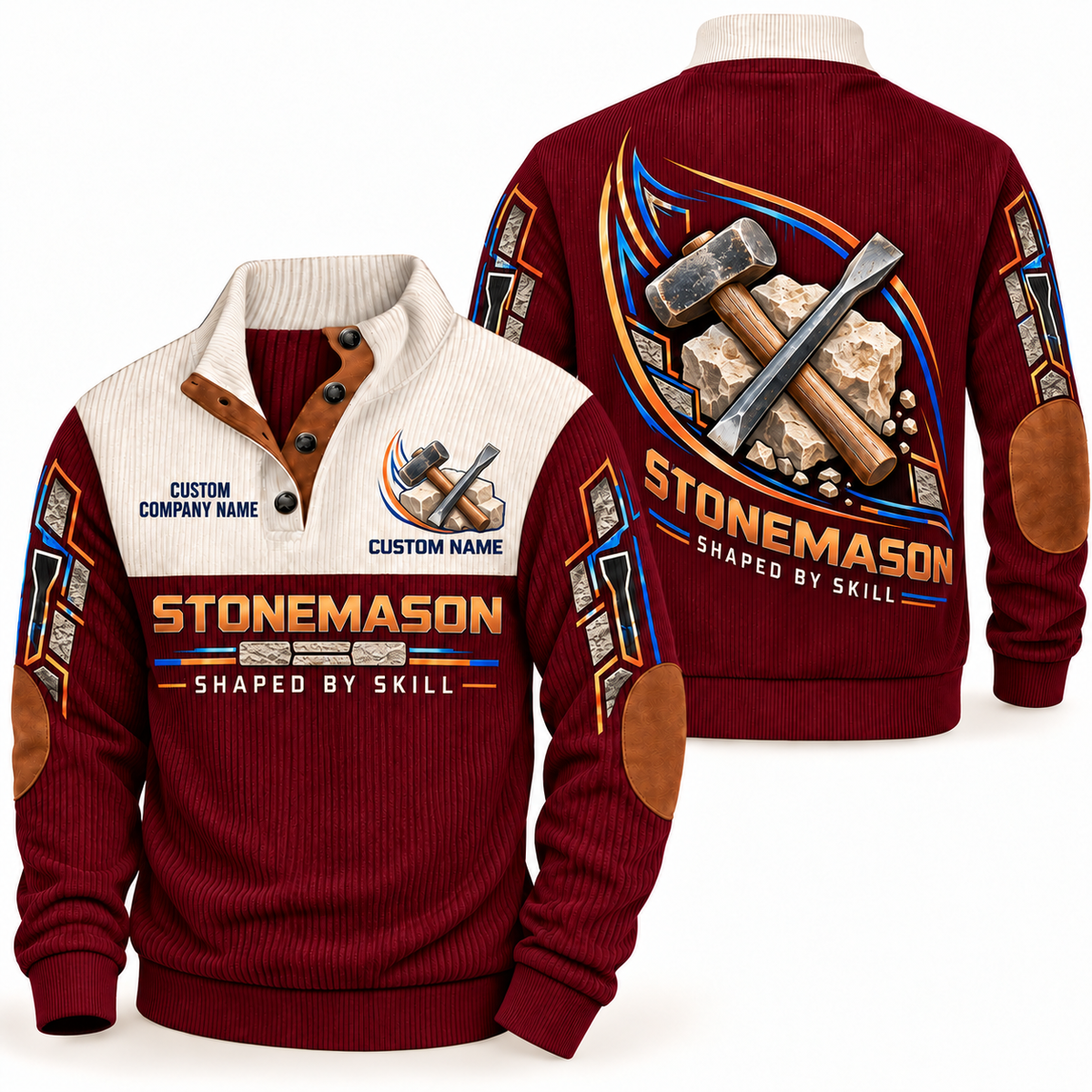 Stonemason Heritage Collar Sports Sweatshirt Jujube Red front and back