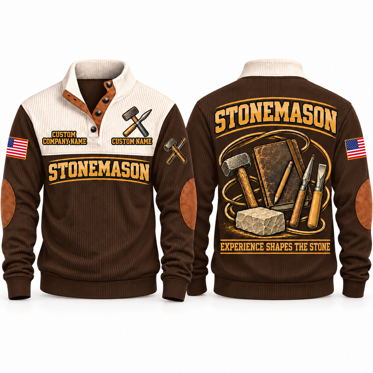 Stonemason Knowledge Carried Forward Sports Sweatshirt Brown front and back