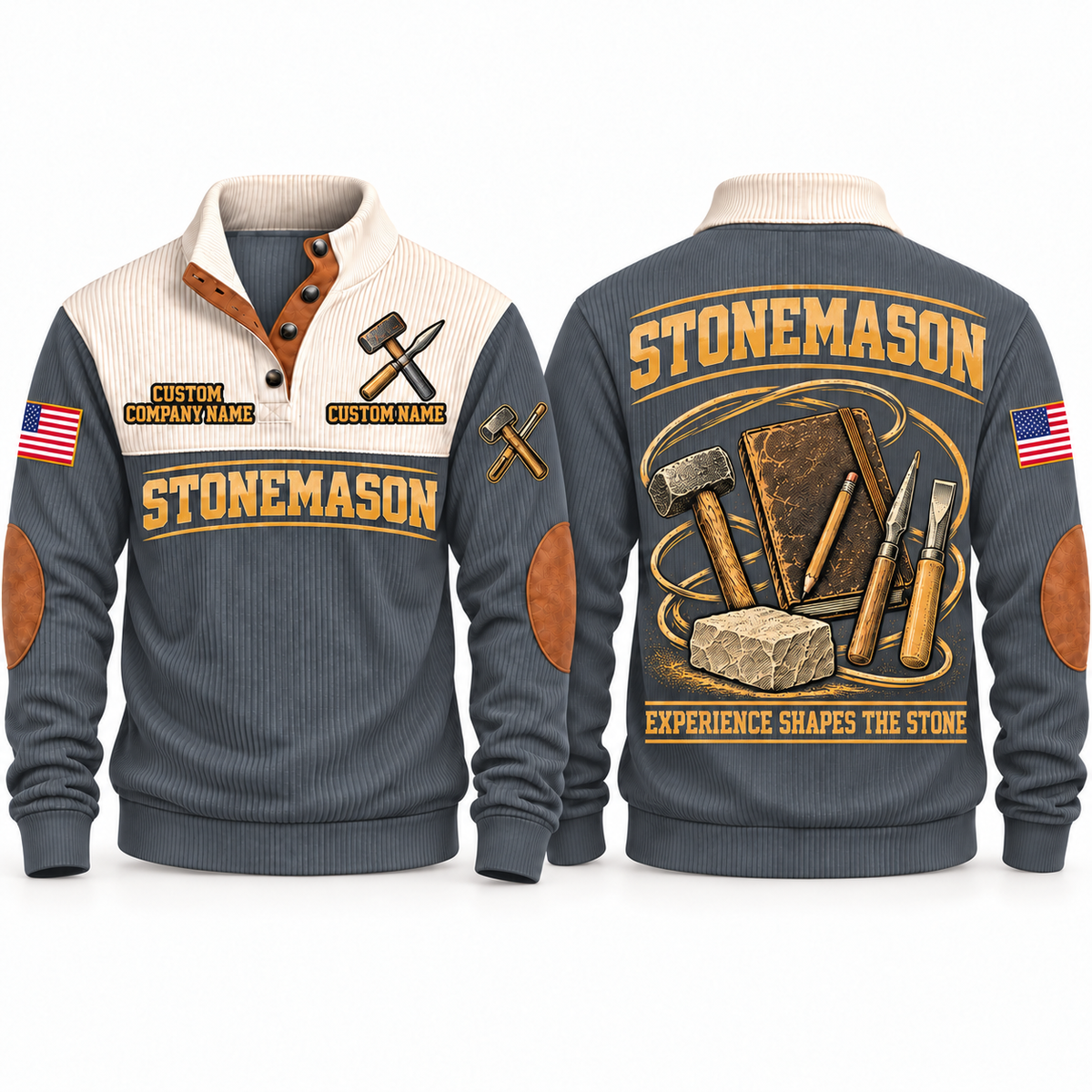 Stonemason Knowledge Carried Forward Sports Sweatshirt Grey front and back