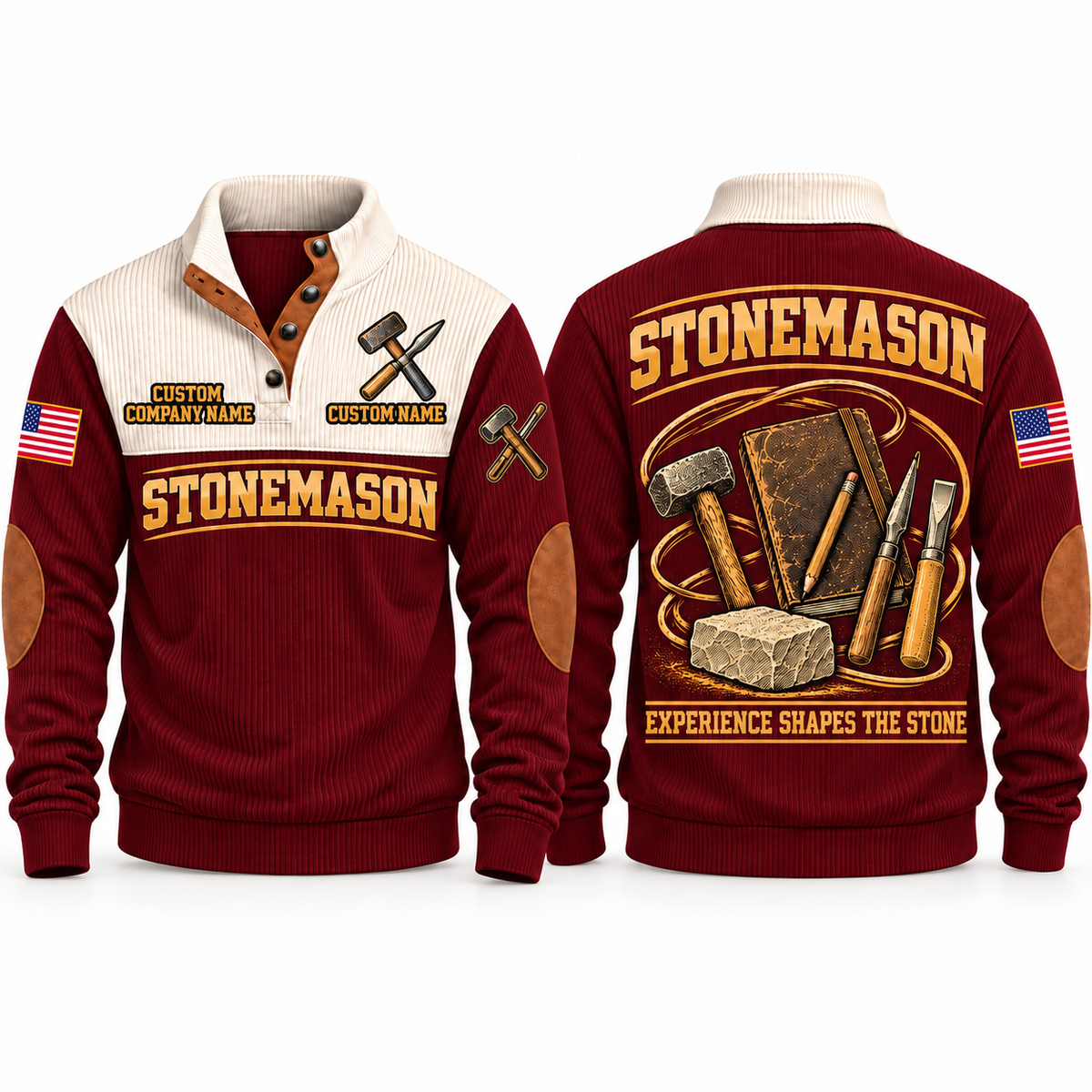 Stonemason Knowledge Carried Forward Sports Sweatshirt Jujube Red front and back
