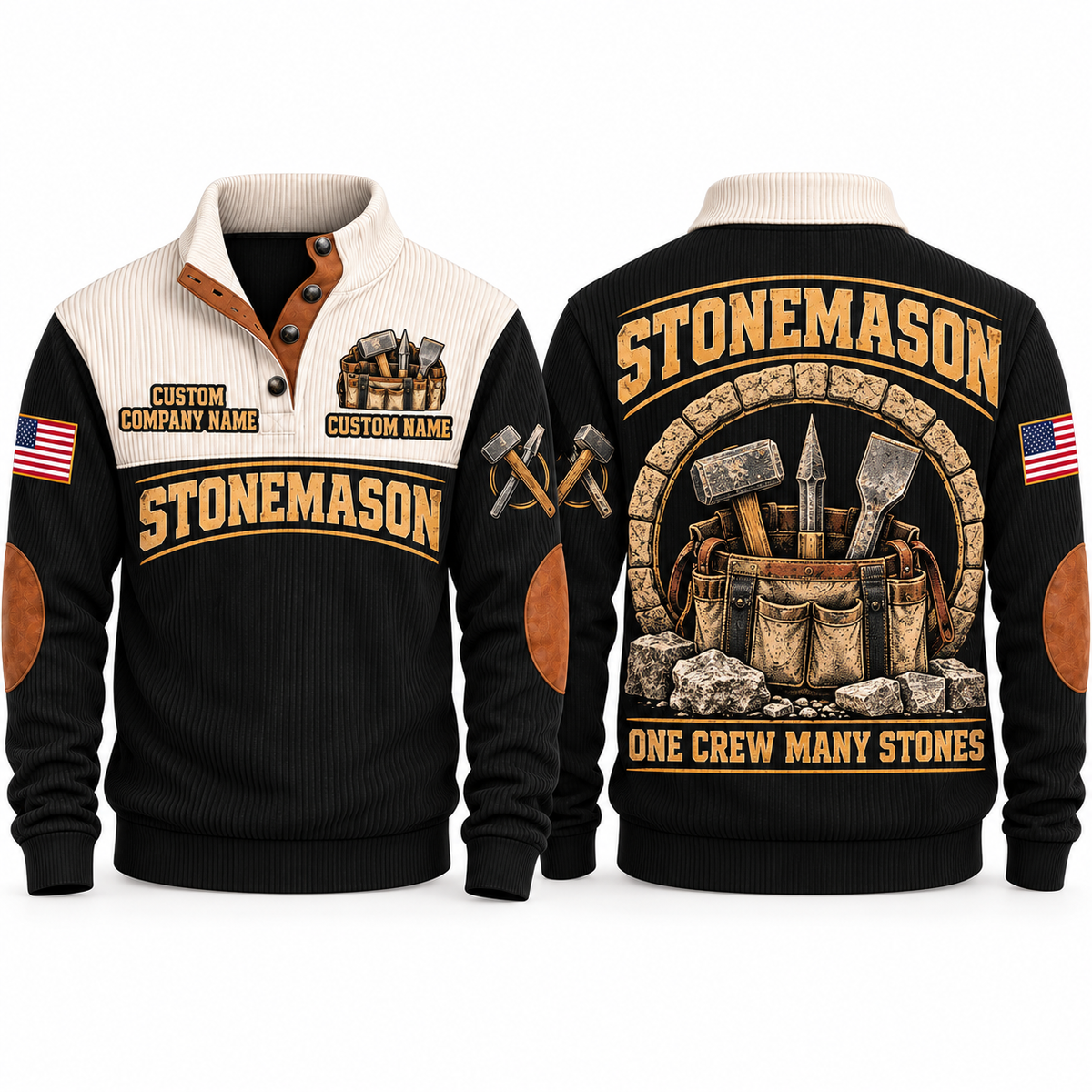 Stonemason Masonry Crew Sports Sweatshirt Black front and back