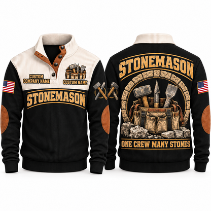 Stonemason Masonry Crew Sports Sweatshirt Black front and back