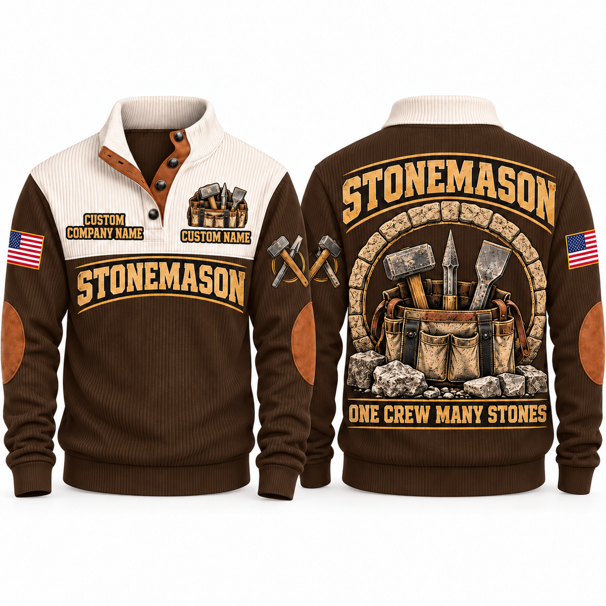 Stonemason Masonry Crew Sports Sweatshirt Brown front and back