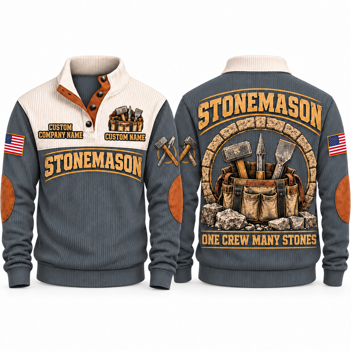 Stonemason Masonry Crew Sports Sweatshirt Grey front and back