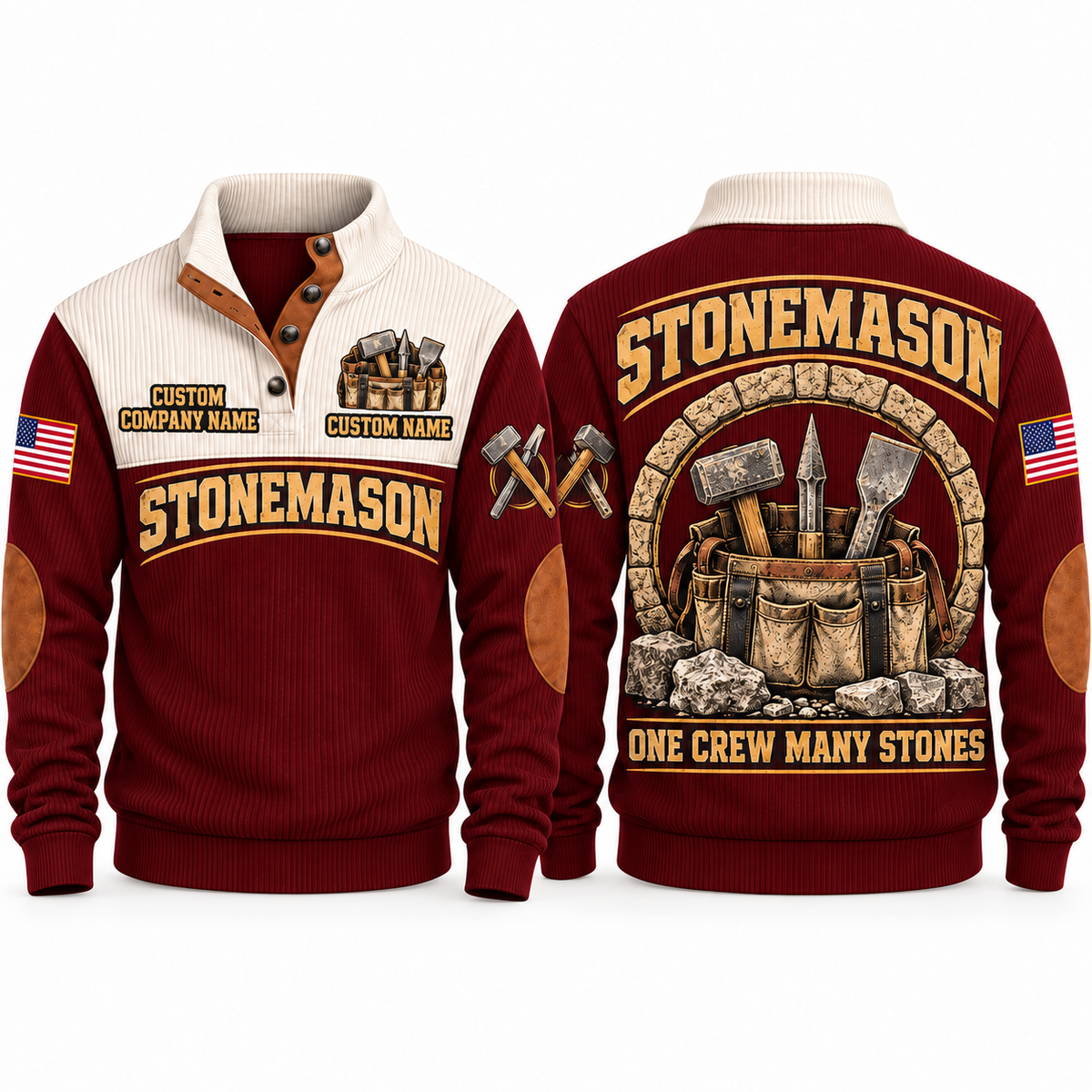 Stonemason Masonry Crew Sports Sweatshirt Jujube Red front and back