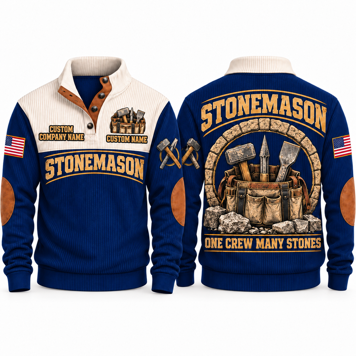 Stonemason Masonry Crew Sports Sweatshirt Navy front and back