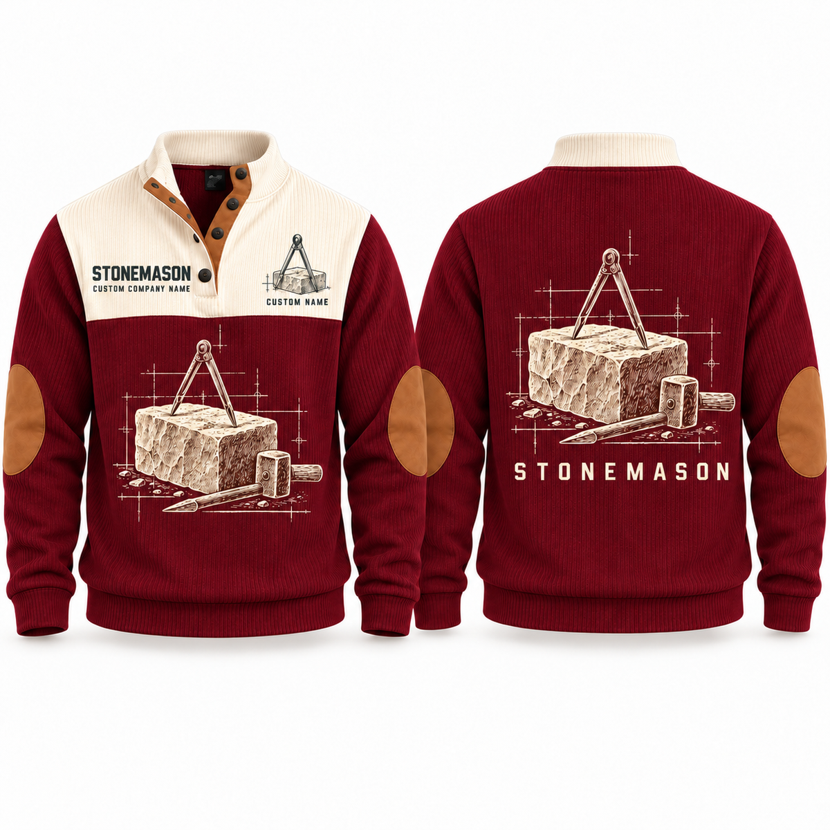 Stonemason Measured Craft Sports Sweatshirt Jujube Red front and back