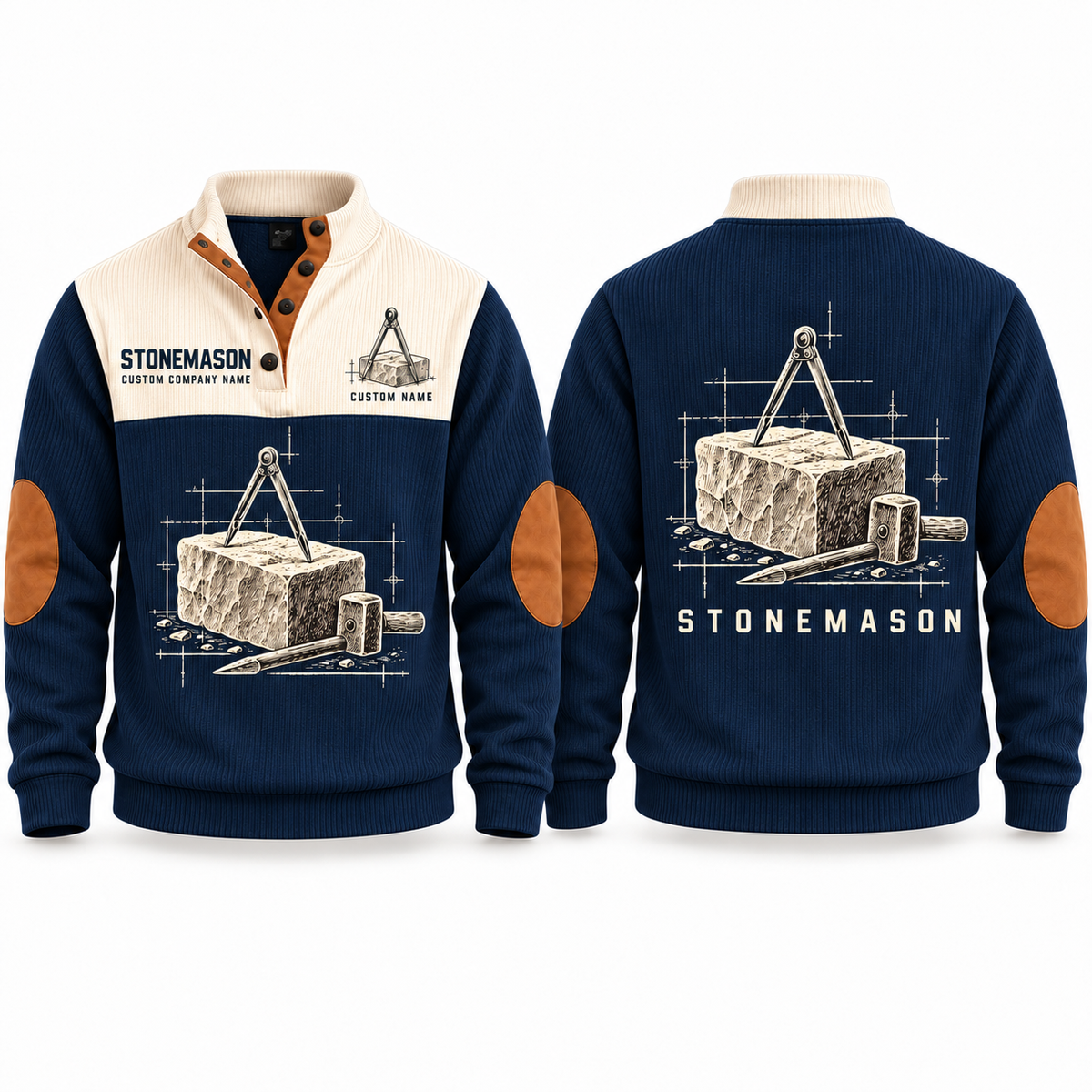 Stonemason Measured Craft Sports Sweatshirt Navy front and back