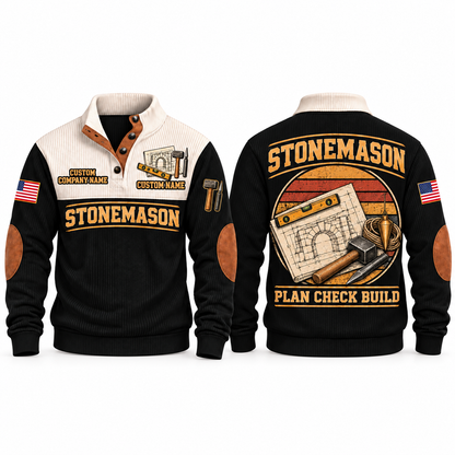 Stonemason Plan Check Build Sports Sweatshirt Black front and back
