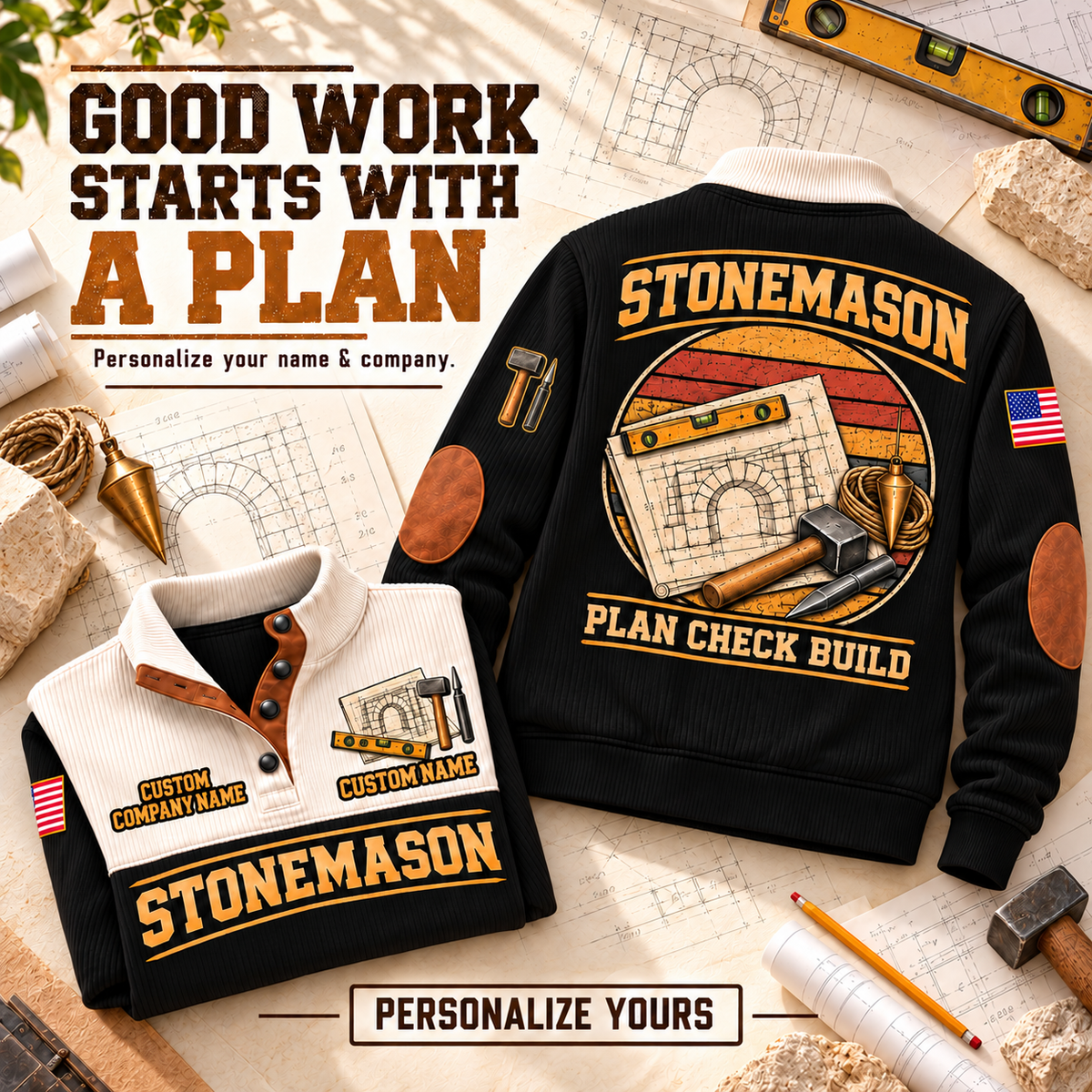Stonemason Plan Check Build Sports Sweatshirt Black listing hero