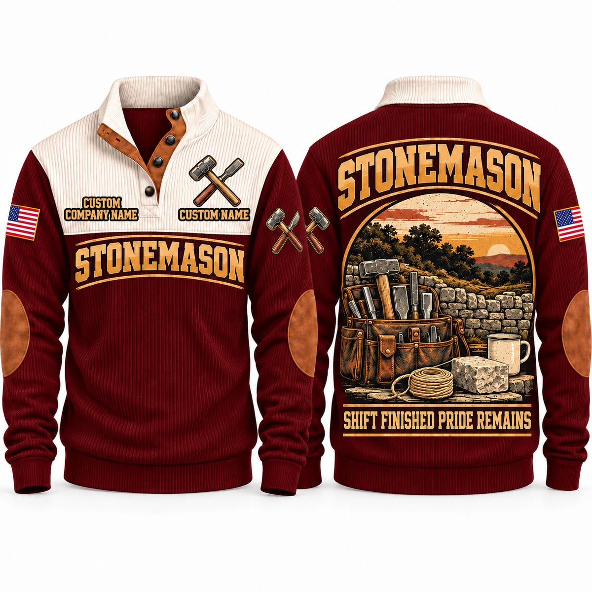 Stonemason Shift Finished Sports Sweatshirt Jujube Red front and back