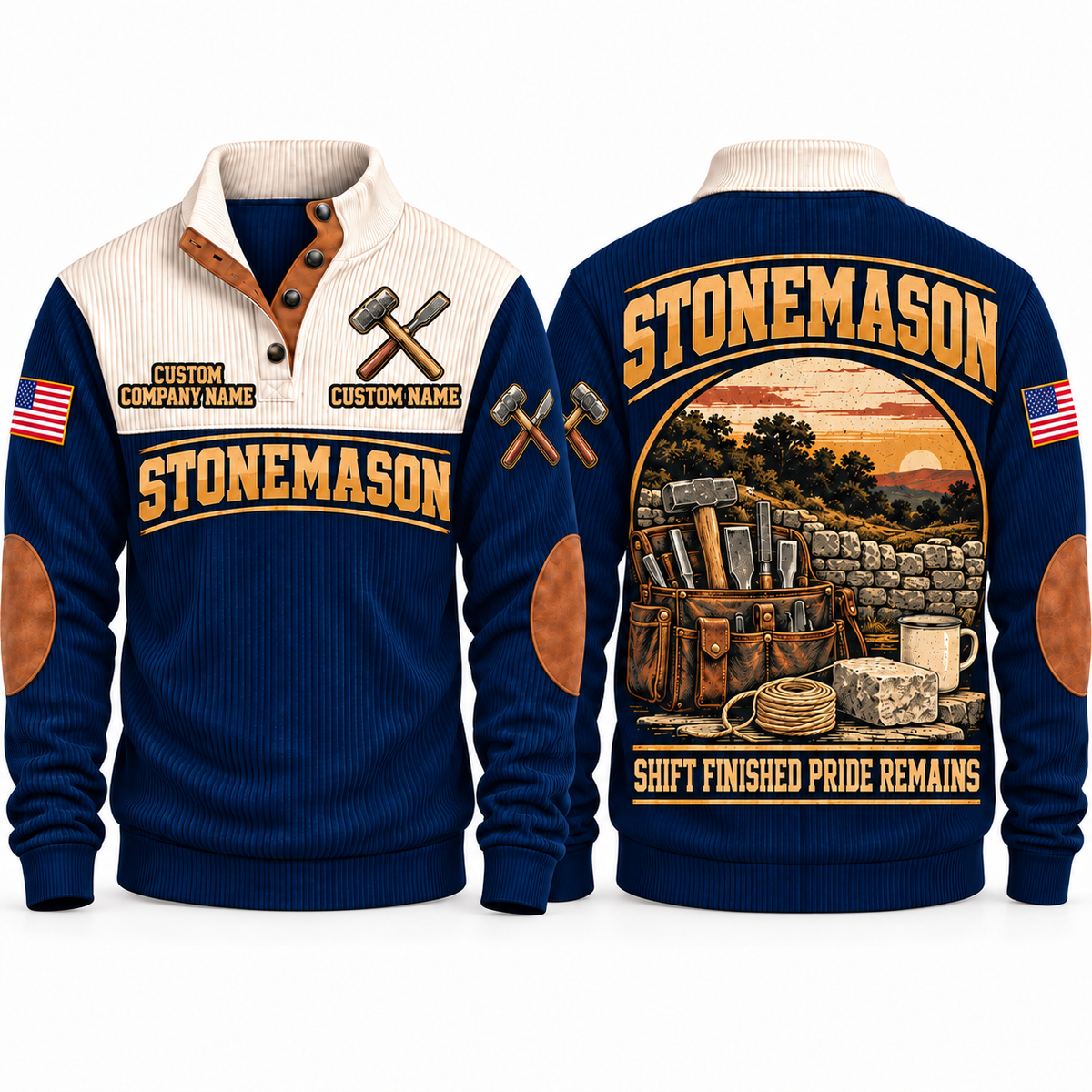 Stonemason Shift Finished Sports Sweatshirt Navy front and back