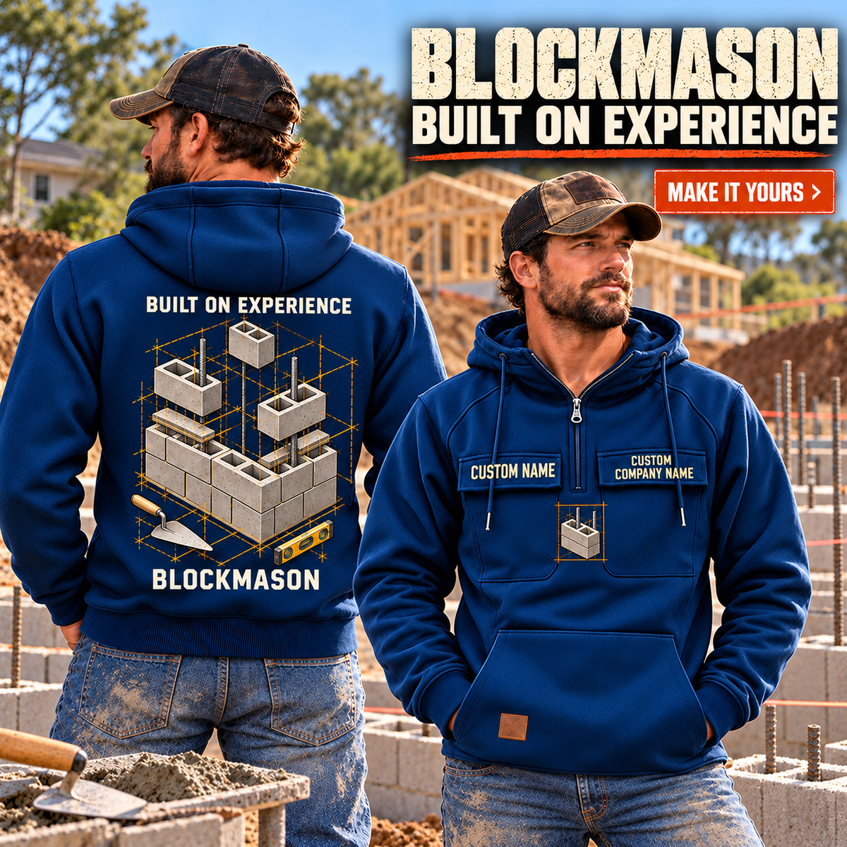 Blockmason Built on Experience Vintage Hoodie Dark Blue listing hero