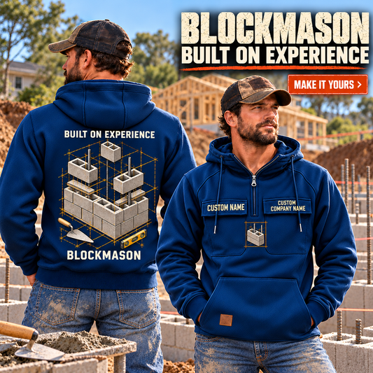 Blockmason Built on Experience Vintage Hoodie Dark Blue listing hero