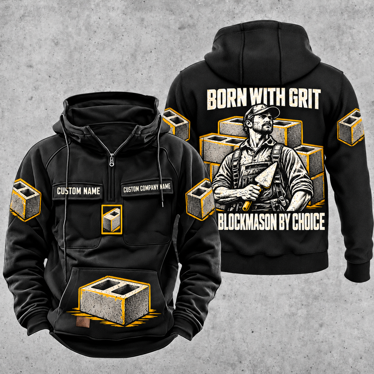 Blockmason By Choice Vintage Hoodie Black front and back