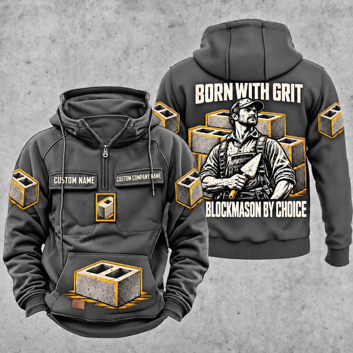 Blockmason By Choice Vintage Hoodie Dark Gray front and back