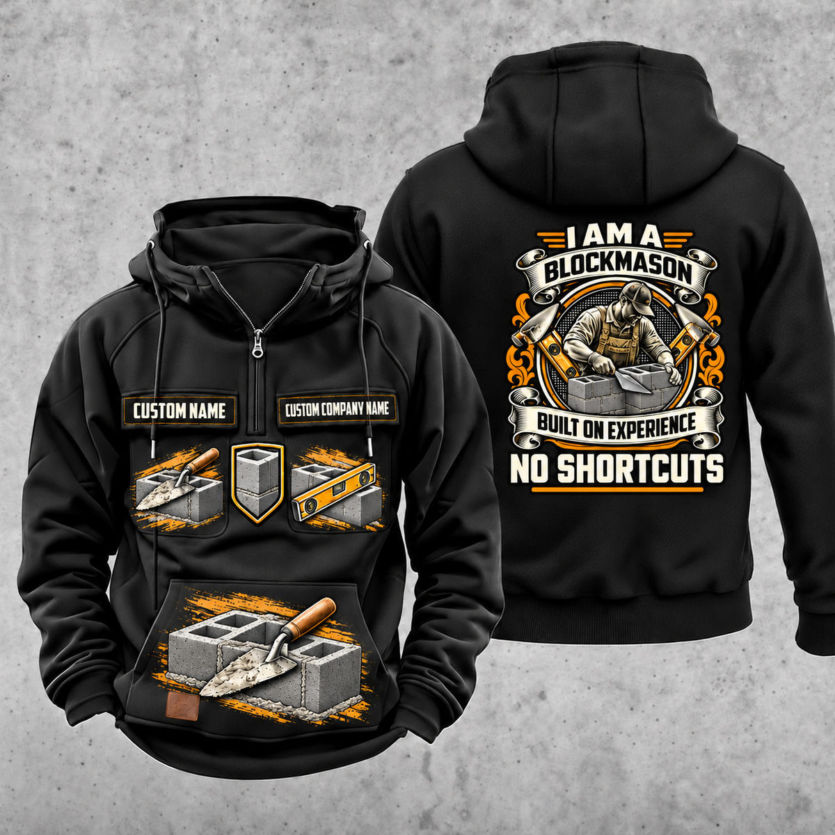 Blockmason Heritage Crest Vintage Hoodie Black front and back