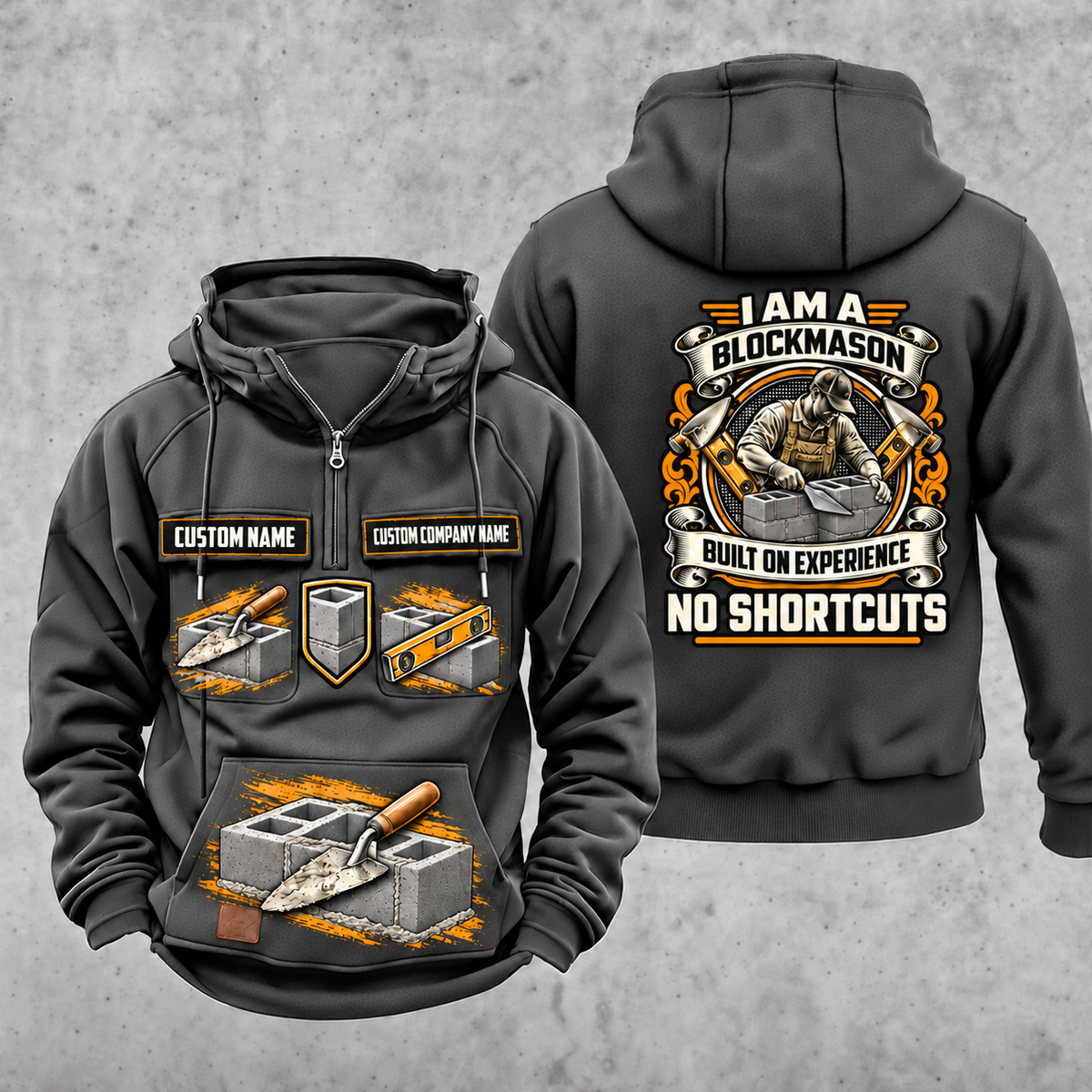 Blockmason Heritage Crest Vintage Hoodie Dark Gray front and back