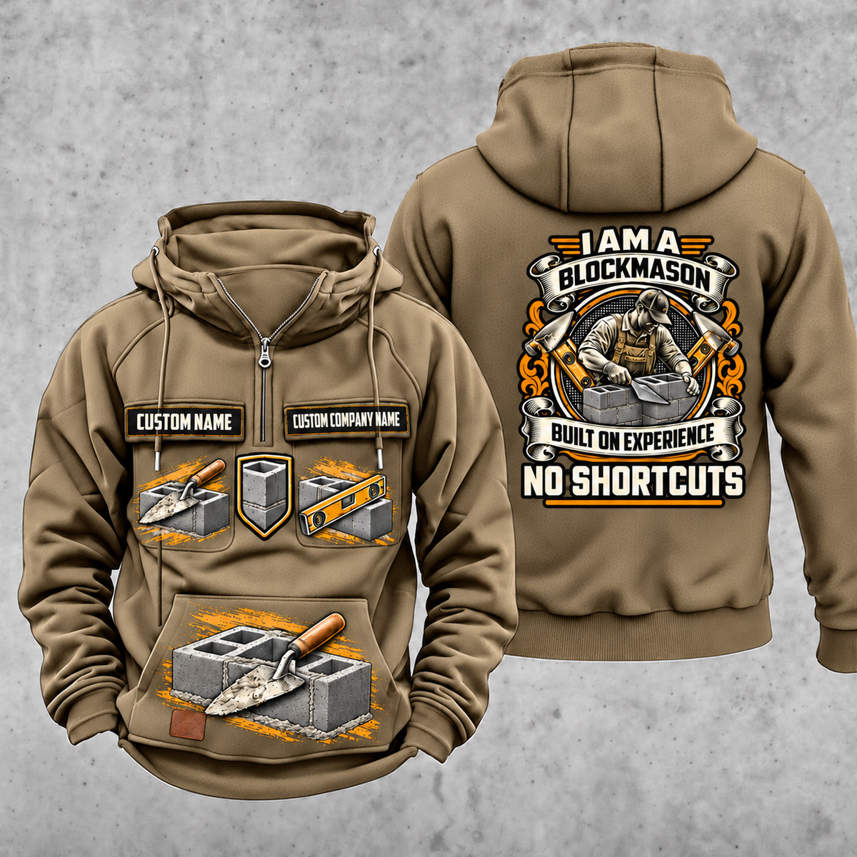 Blockmason Heritage Crest Vintage Hoodie Kaki front and back