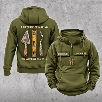 Blockmason Lifetime of Making Vintage Hoodie Olive Green front and back