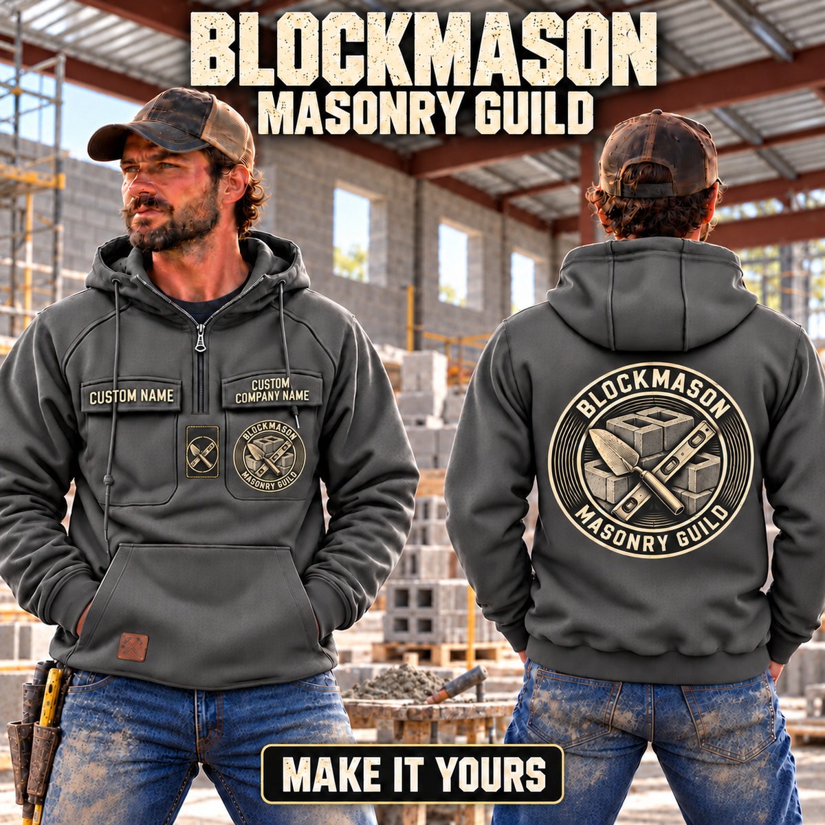 Blockmason Masonry Guild Vintage Hoodie Dark Gray listing hero