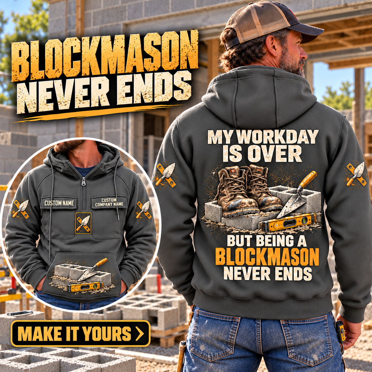Blockmason Never Ends Vintage Hoodie Dark Gray listing hero