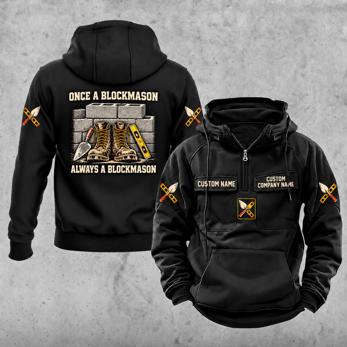 Blockmason Once and Always Vintage Hoodie Black front and back