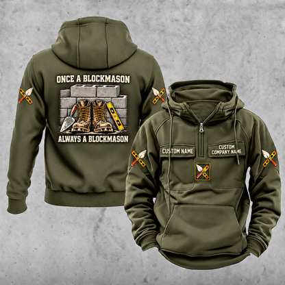 Blockmason Once and Always Vintage Hoodie Military Green front and back