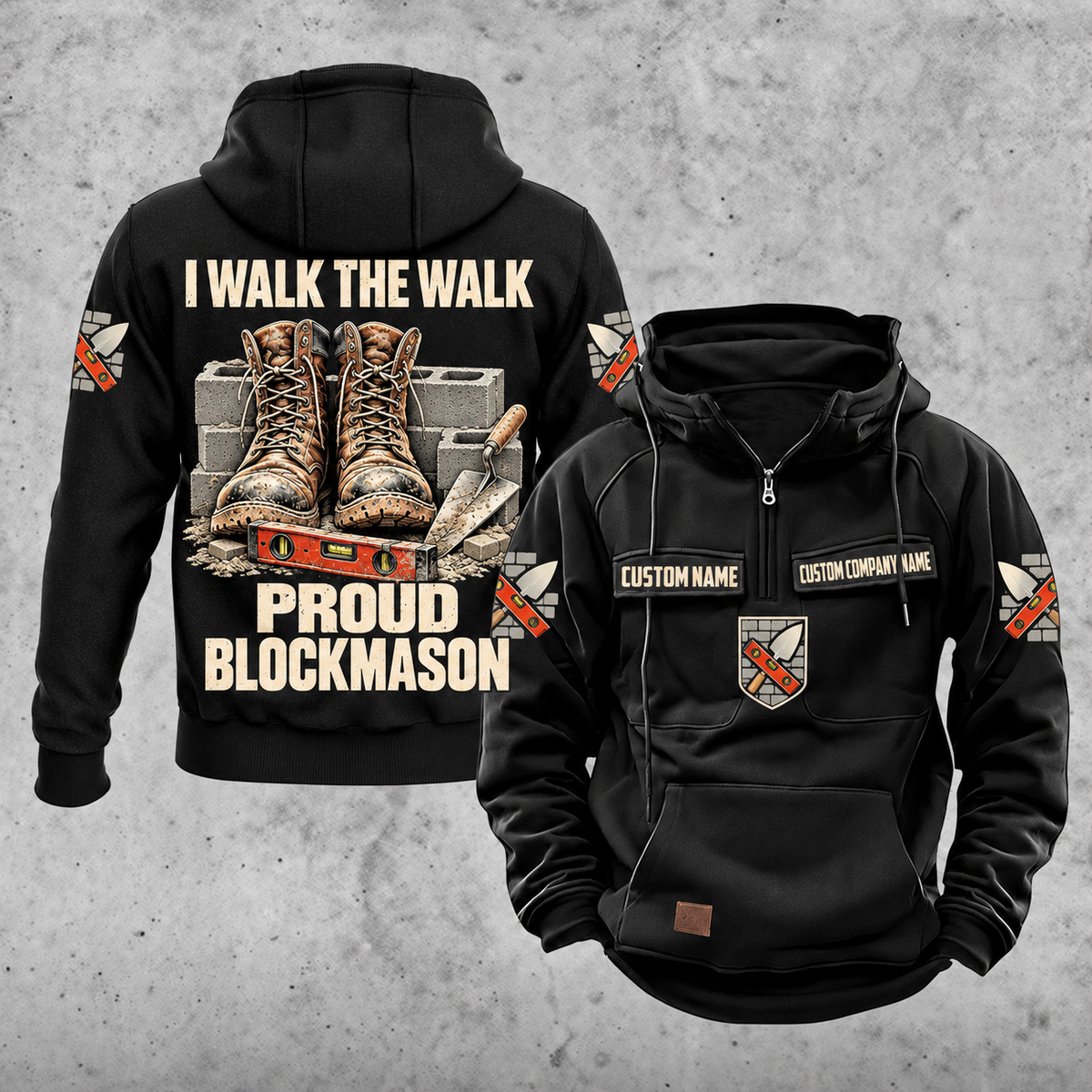 Blockmason Proud Walk Vintage Hoodie Black front and back