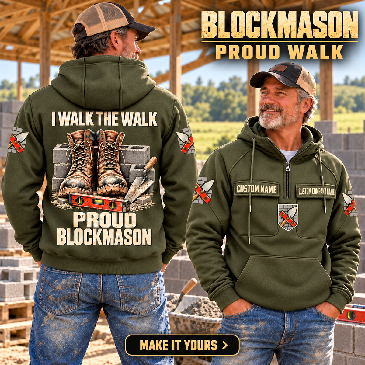 Blockmason Proud Walk Vintage Hoodie Military Green listing hero