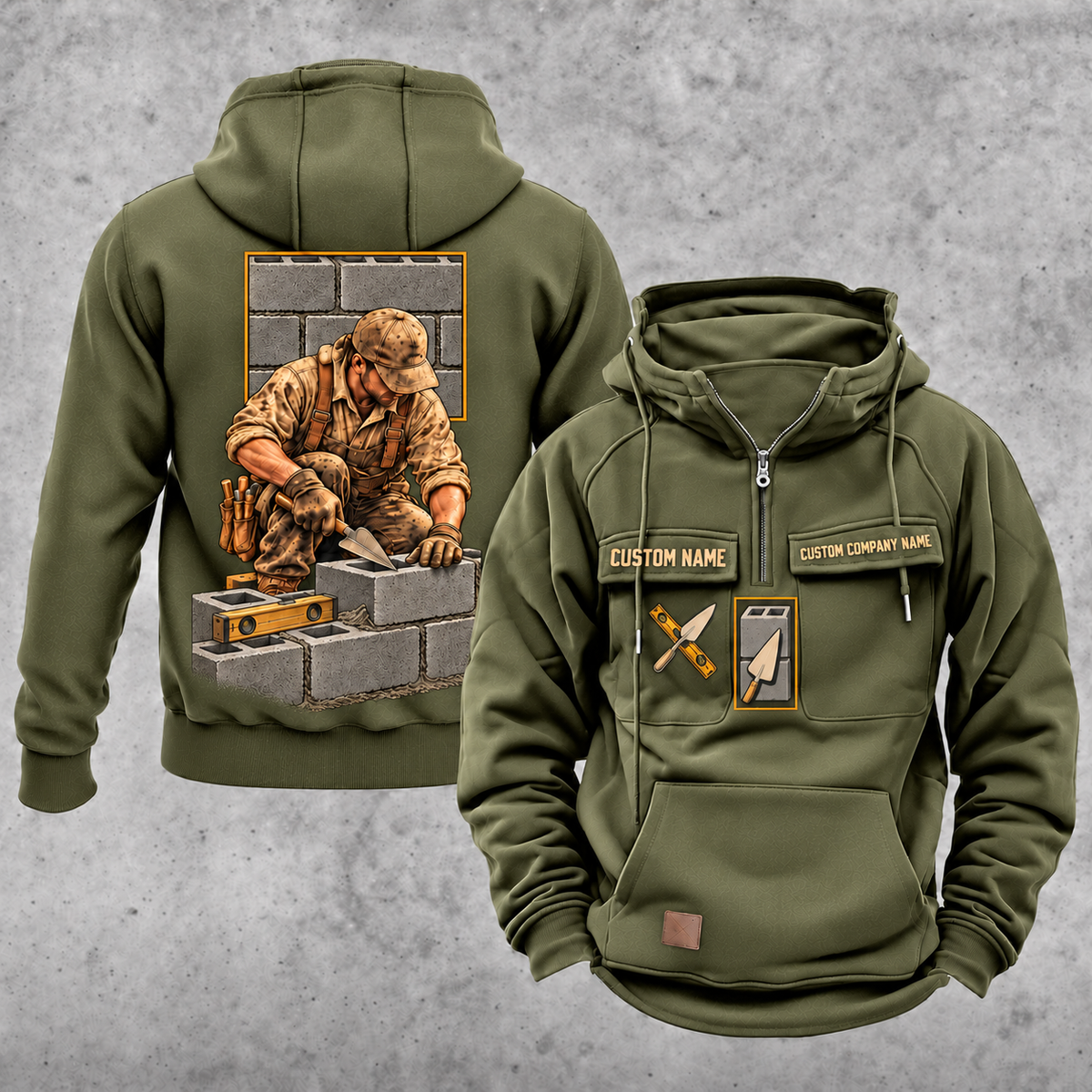 Blockmason Ready Every Day Portrait Vintage Hoodie Military Green front and back