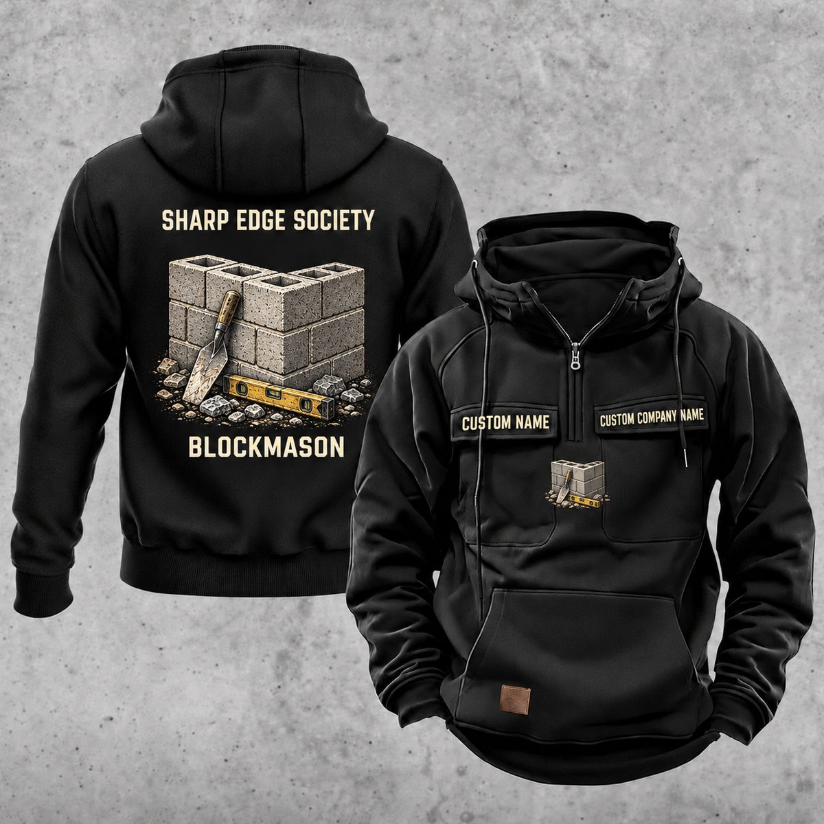 Blockmason Sharp Edge Society Vintage Hoodie Black front and back