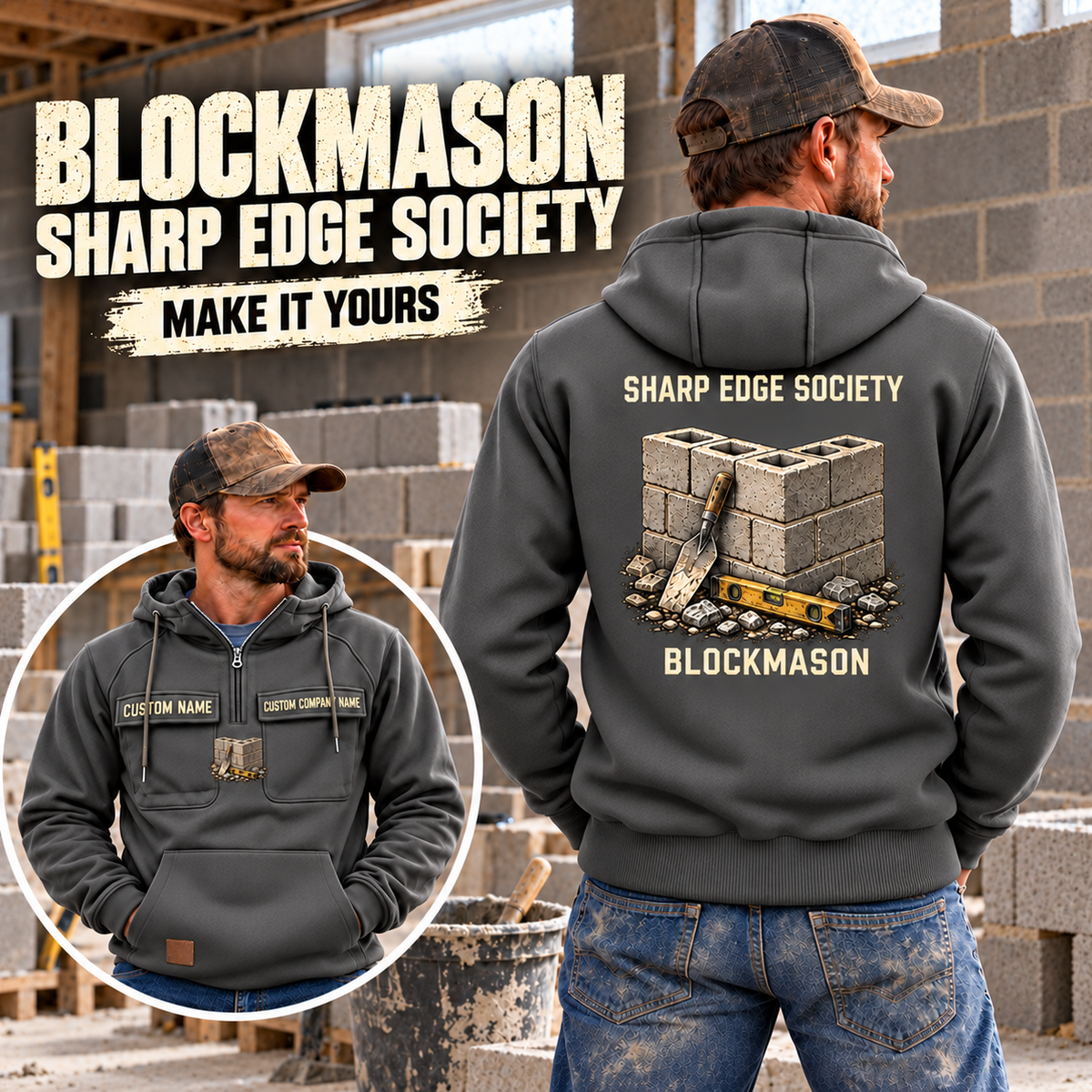 Blockmason Sharp Edge Society Vintage Hoodie Dark Gray listing hero