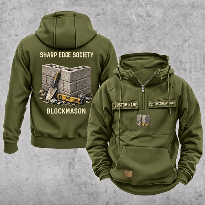 Blockmason Sharp Edge Society Vintage Hoodie Olive Green front and back