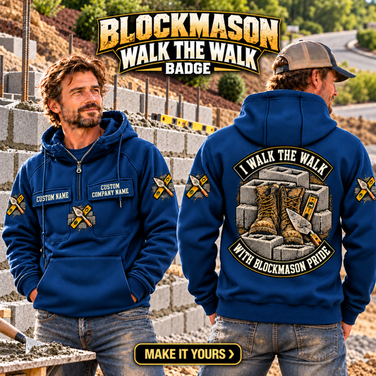 Blockmason Walk the Walk Badge Vintage Hoodie Dark Blue listing hero