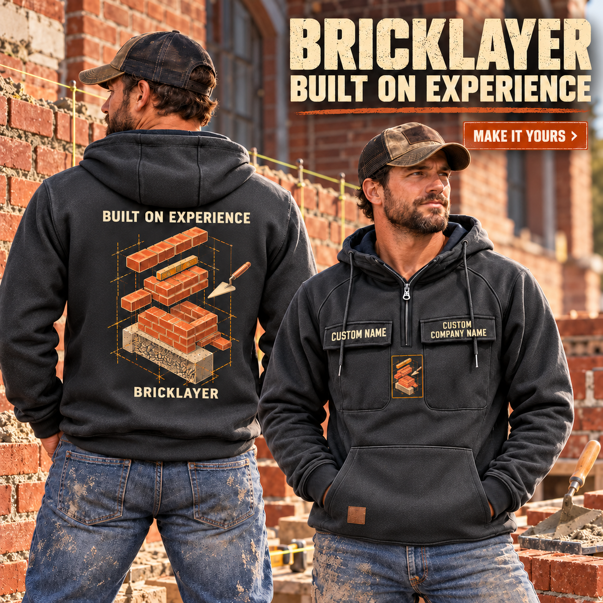 Bricklayer Built on Experience Vintage Hoodie Dark Gray listing hero