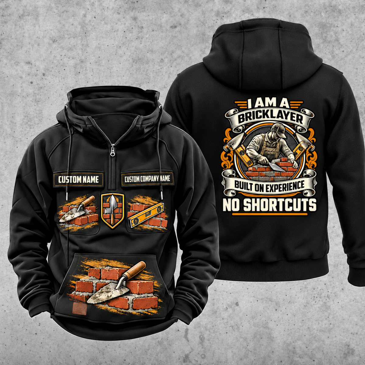 Bricklayer Heritage Crest Vintage Hoodie Black front and back