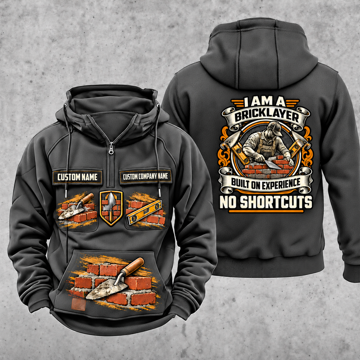 Bricklayer Heritage Crest Vintage Hoodie Dark Gray front and back